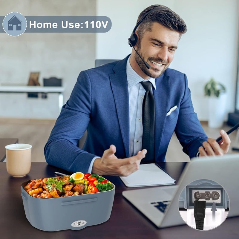 Akhia Electric Lunch Box for Adults, 80W/1.5L Heated Lunch Box for Men Work Car Truck, Portable Food Warmer Lunch Box Upgraded with Fork&Spoon and Insulated Carry Bag, 12V/24V/110V - Image 2